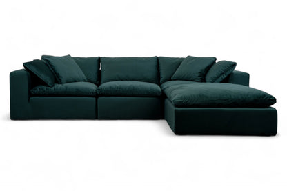 3-Seat Modular Sectional Sofa & Ottoman, Emerald Green