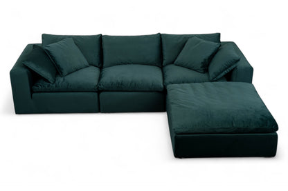 3-Seat Modular Sectional Sofa & Ottoman, Emerald Green