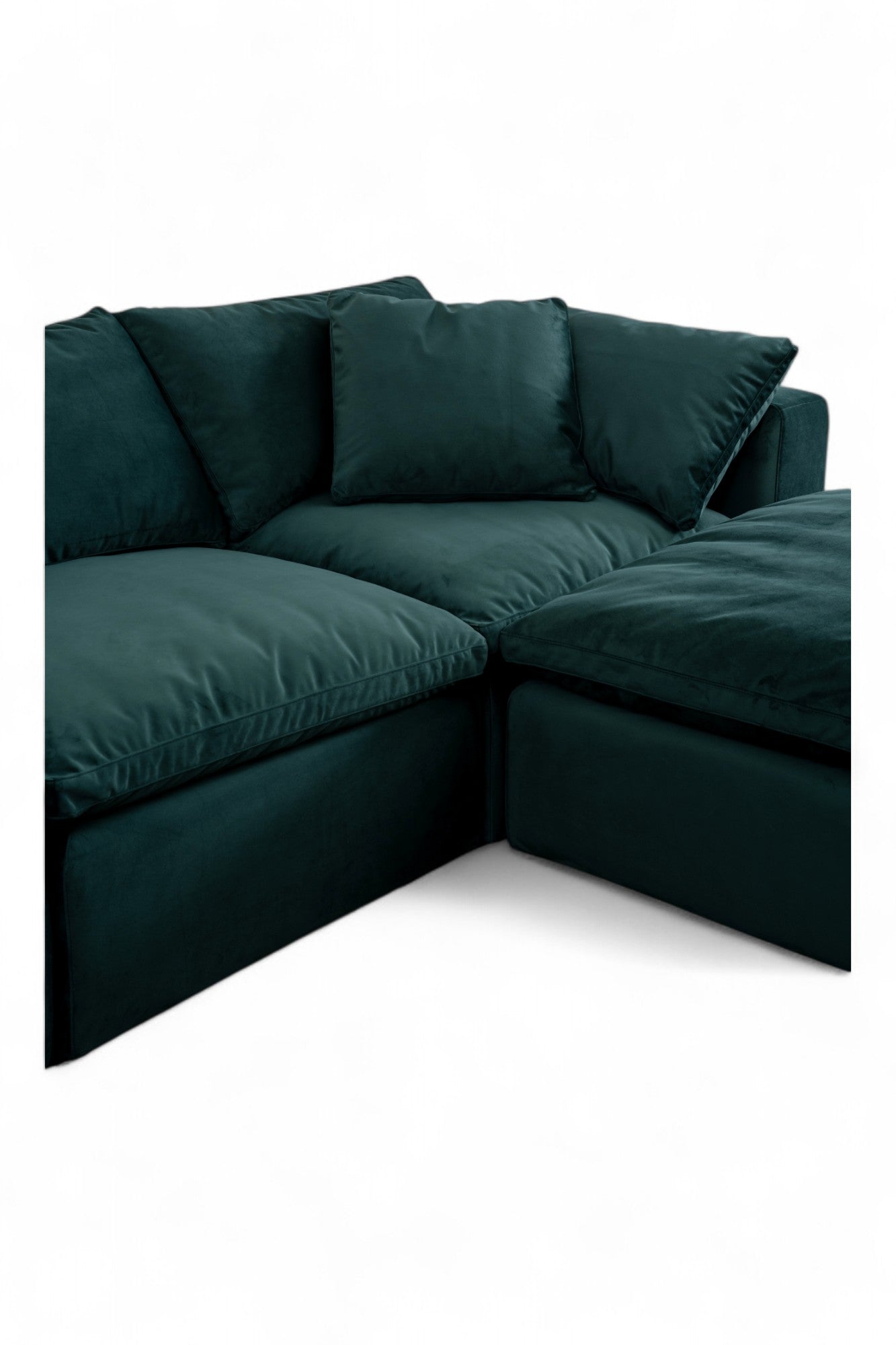 3-Seat Modular Sectional Sofa & Ottoman, Emerald Green