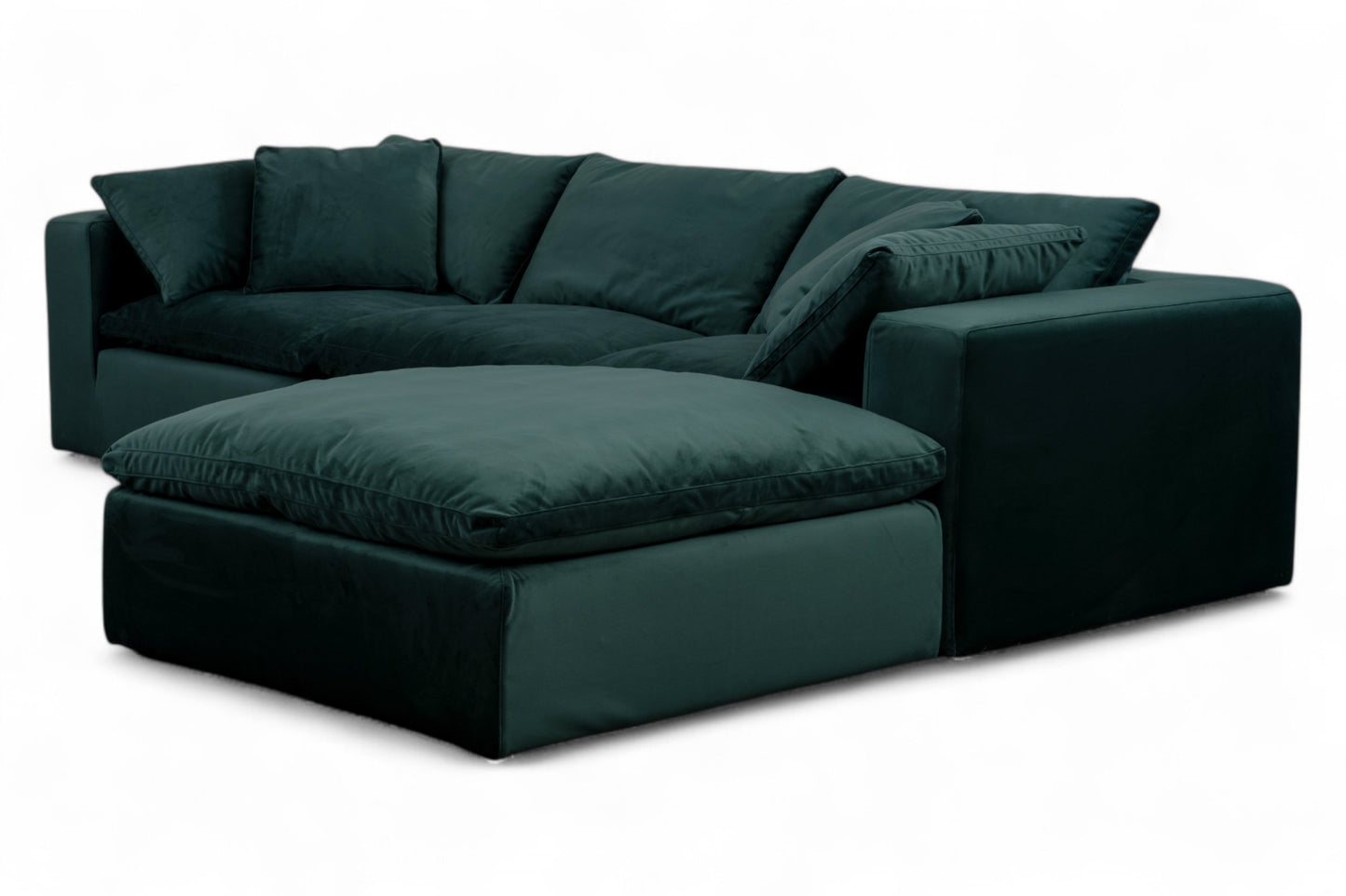 3-Seat Modular Sectional Sofa & Ottoman, Emerald Green