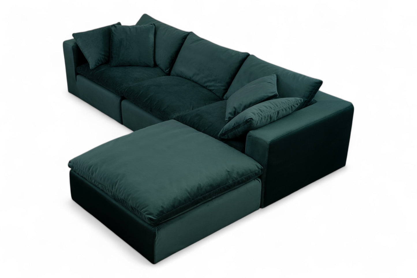 3-Seat Modular Sectional Sofa & Ottoman, Emerald Green