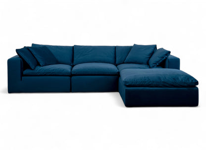 3-Seat Modular Sectional Sofa & Ottoman, Cobalt Blue